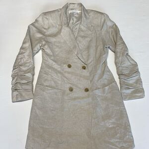 ASTR Women Beige Long Sleeve Double Button Collared Fitted Blazer Pocket Sz S